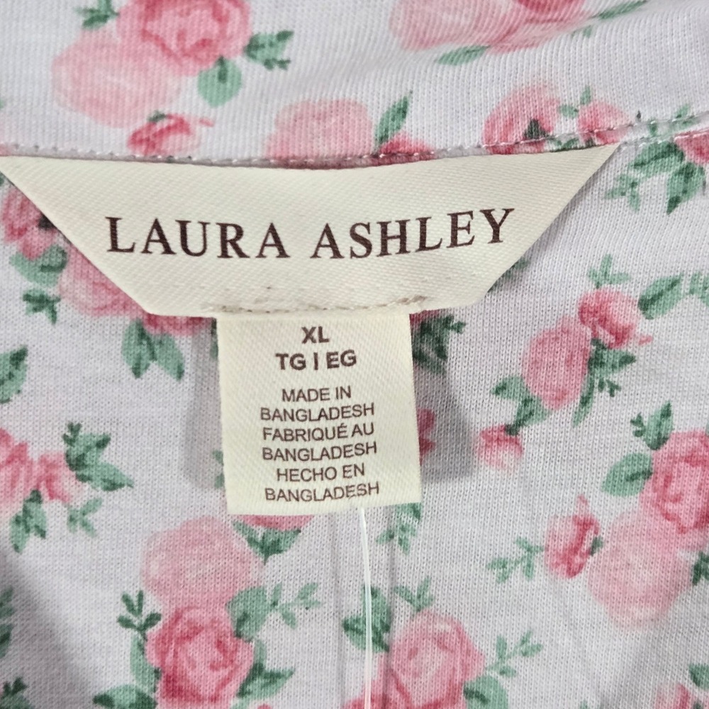 Laura Ashley Womens 3-Piece Pajama Set XL Pink Rose Floral Top Shorts Pants NEW - Picture 2 of 8